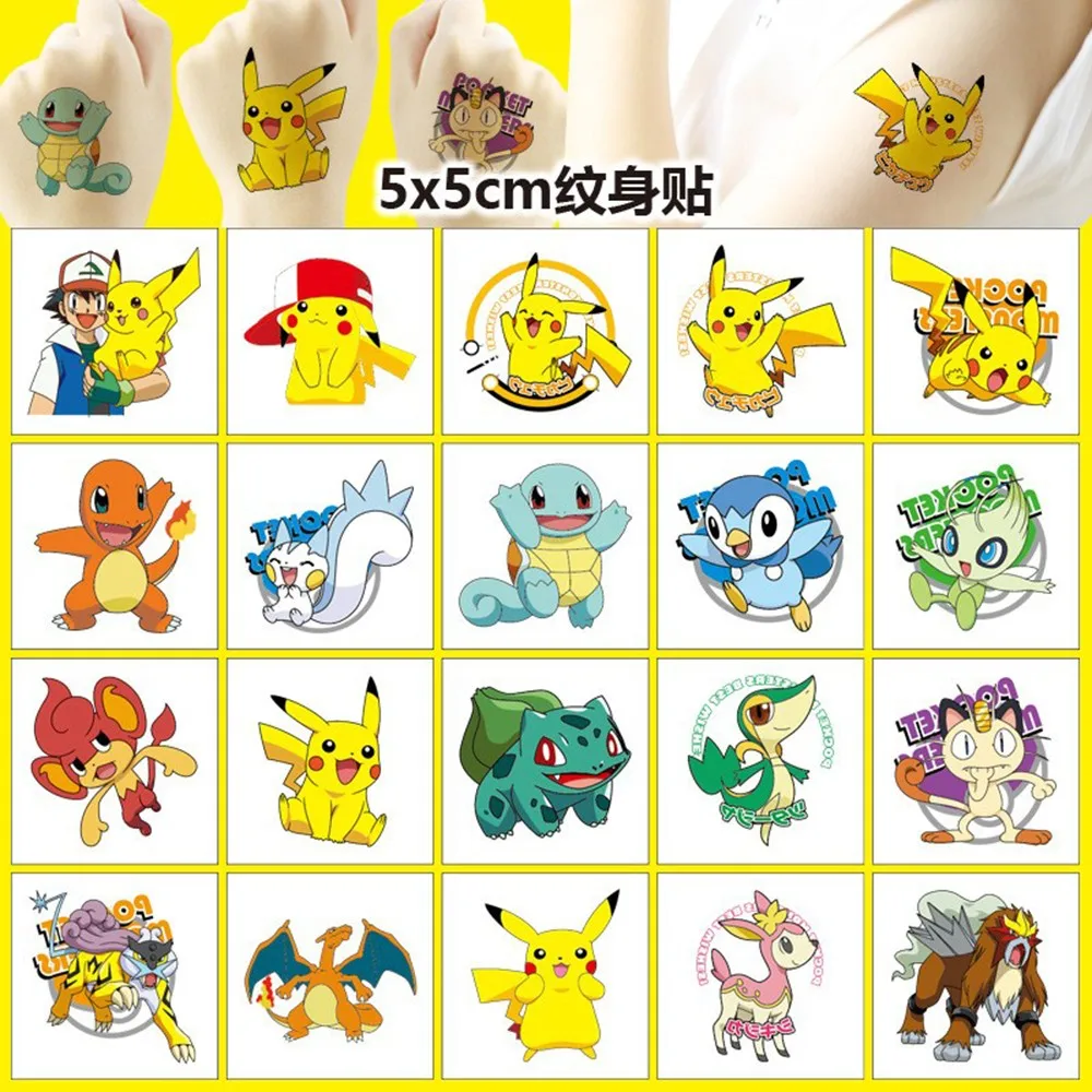 20Pcs/set Pokemon Tattoo Stickers Pikachu Action Figure Cartoon Children's Temporary Tattoos Kids Girl Art Tattoos Birthday Gift