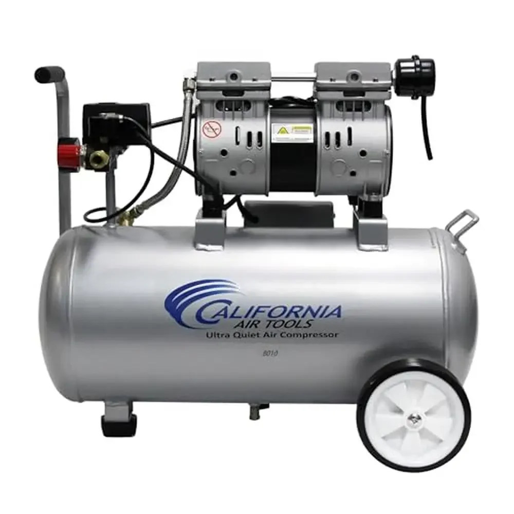 1.0 HP Quiet Oil-Free Air Compressor 8 Gallon Tank Lightweight Wheels Versatile Portable 60 dBA Noise Level Increased Efficiency