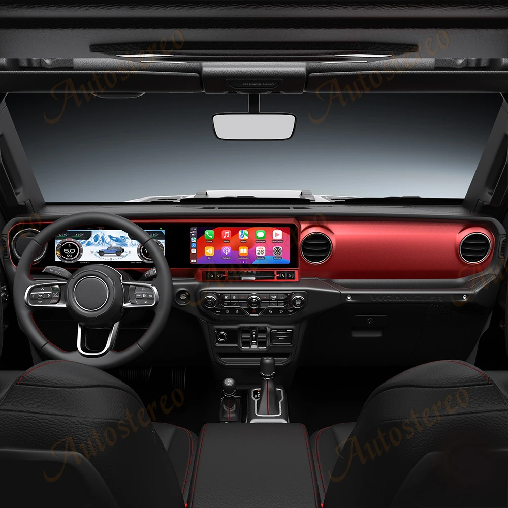 25 Inch Red Carplay Dual Screen Car GPS Navigation For Jeep Wrangler JL 2018-2023 Multimedia Player Car Radio Head Unit