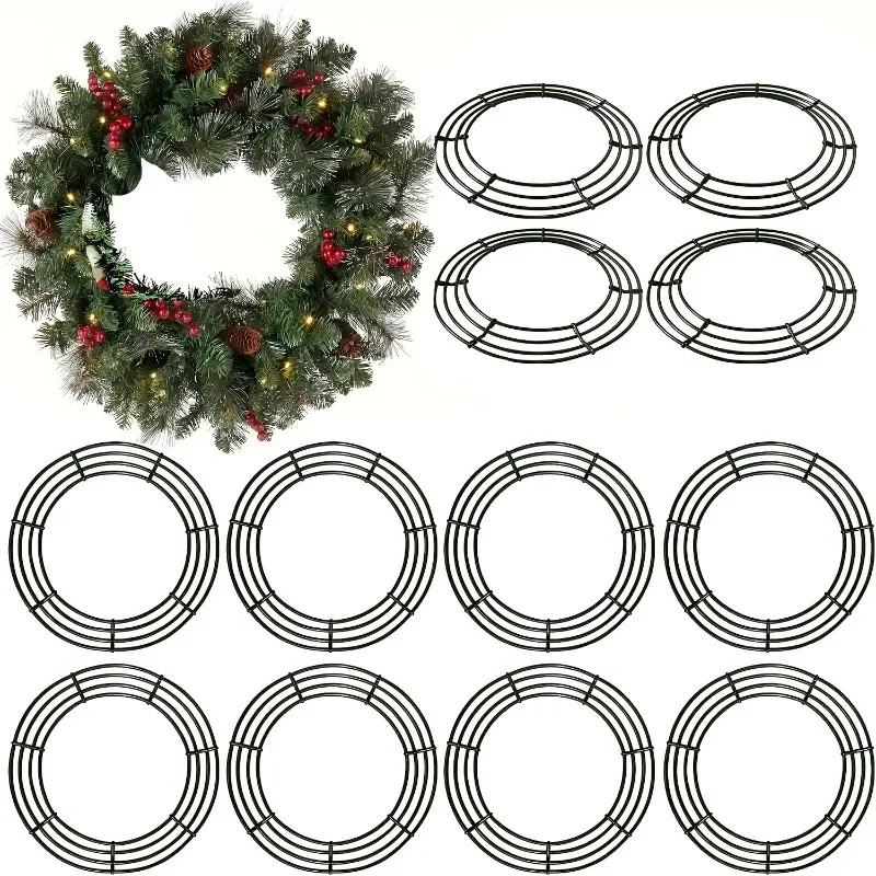 12pcs Metal Garland Frames Set 25.4/30.48cm Round Wire Hoops for DIY Christmas New Year Party Home Decor Crafts Christmas Wreath