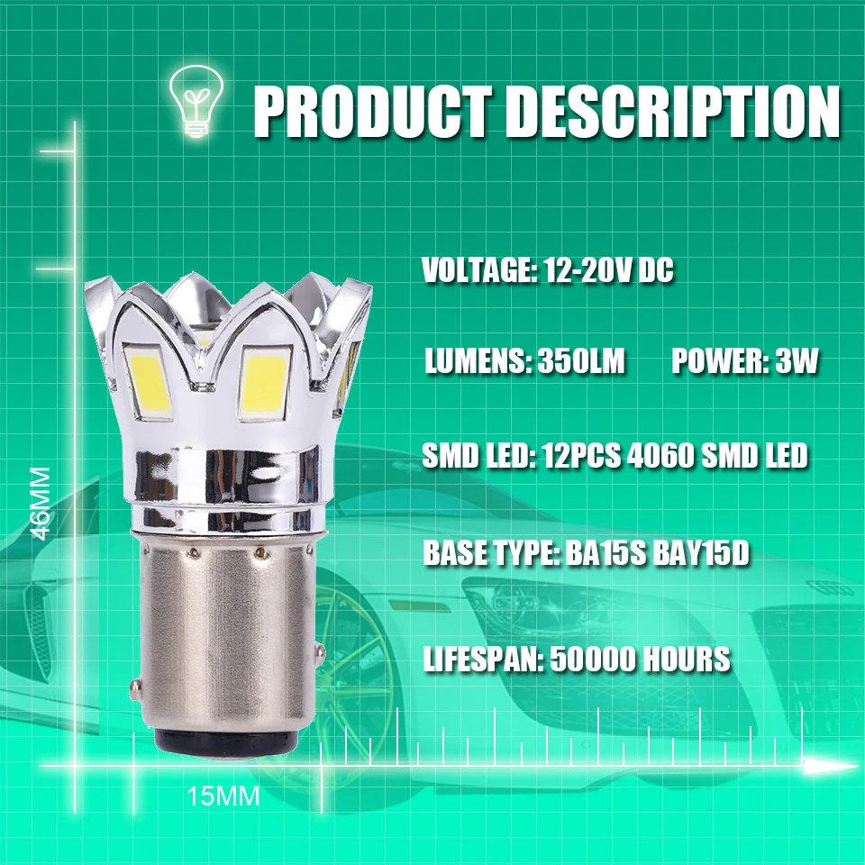 1Pcs Golden Flower P21w Led 1156 Car Light Lamp P21 5W 12SMD Bulb Ba15s Bay15d 1157 Auto Turn Signal Reverse Parking 12v White