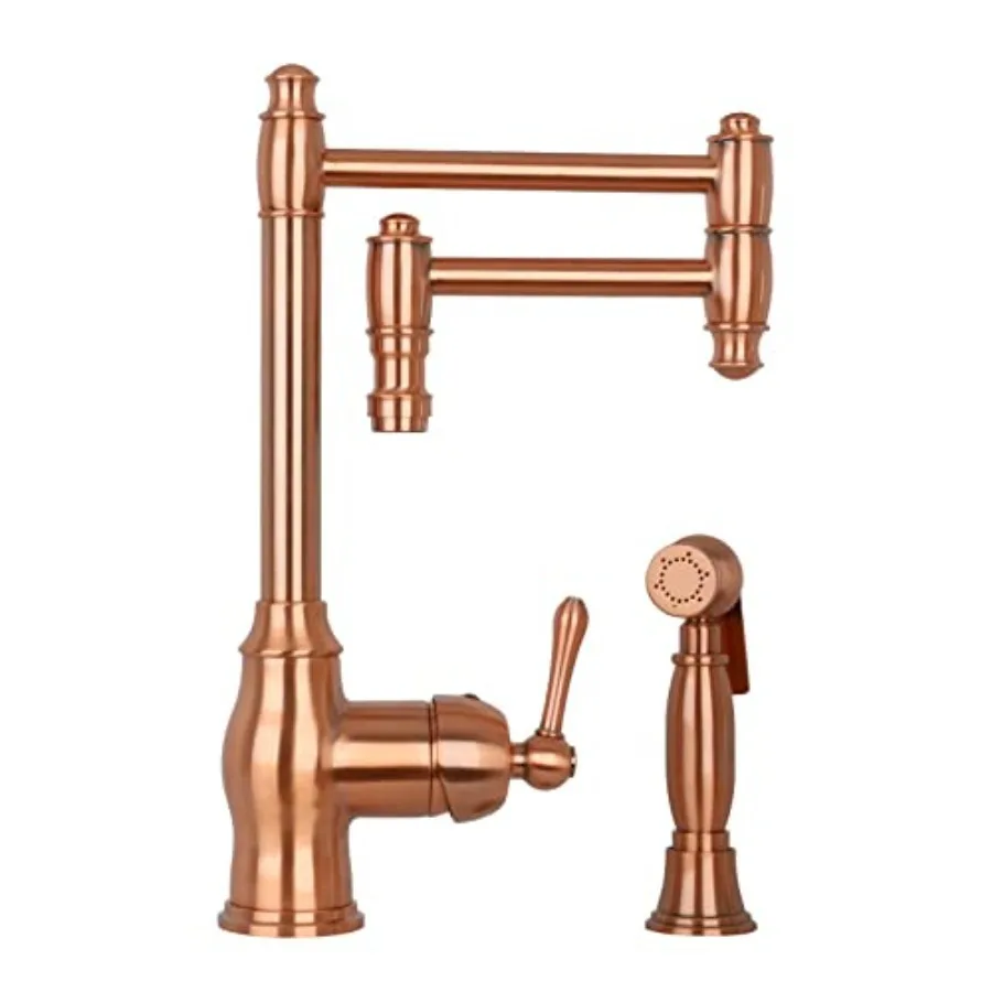 

Copper Deck-Mounted Double-Jointed Retractable Pot Filler, One-Handle Copper Kitchen Faucet with Side Spray (Short arm)