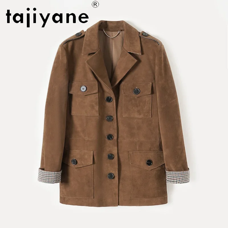 TAJIYANE Genuine Leather Jacket Woman Luxury Sheep Suede Jackets Vintage Outerwear Mid-length Leather Coat Slimming Jaqueta 2026