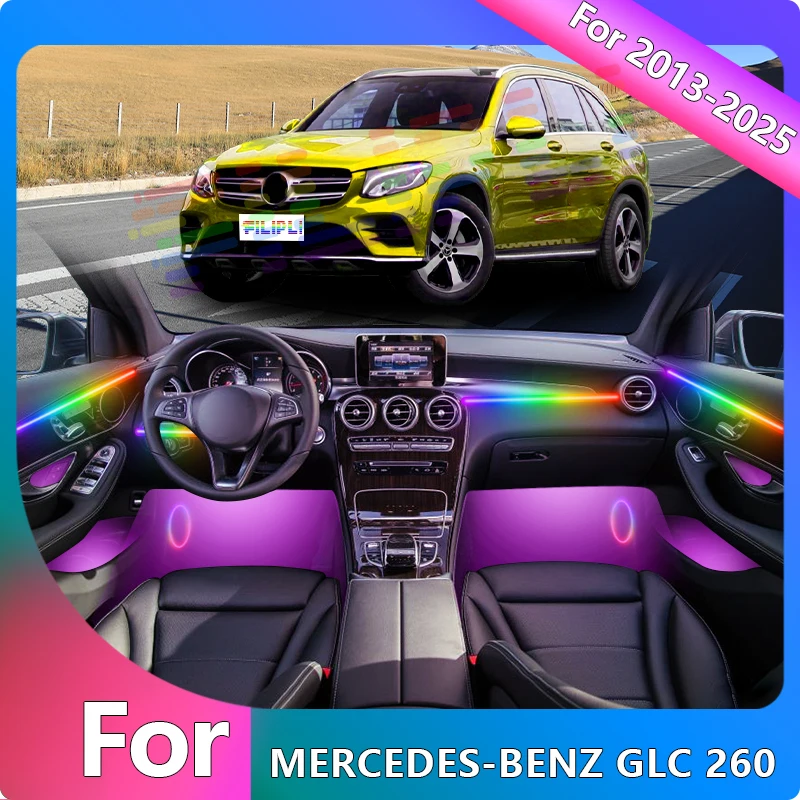 

For MERCEDES-BENZ GLC260 For 2021 Car Interior Ambient Light By Bluetooth Control Cyberpunk Car Ambient Lights Easy To Install