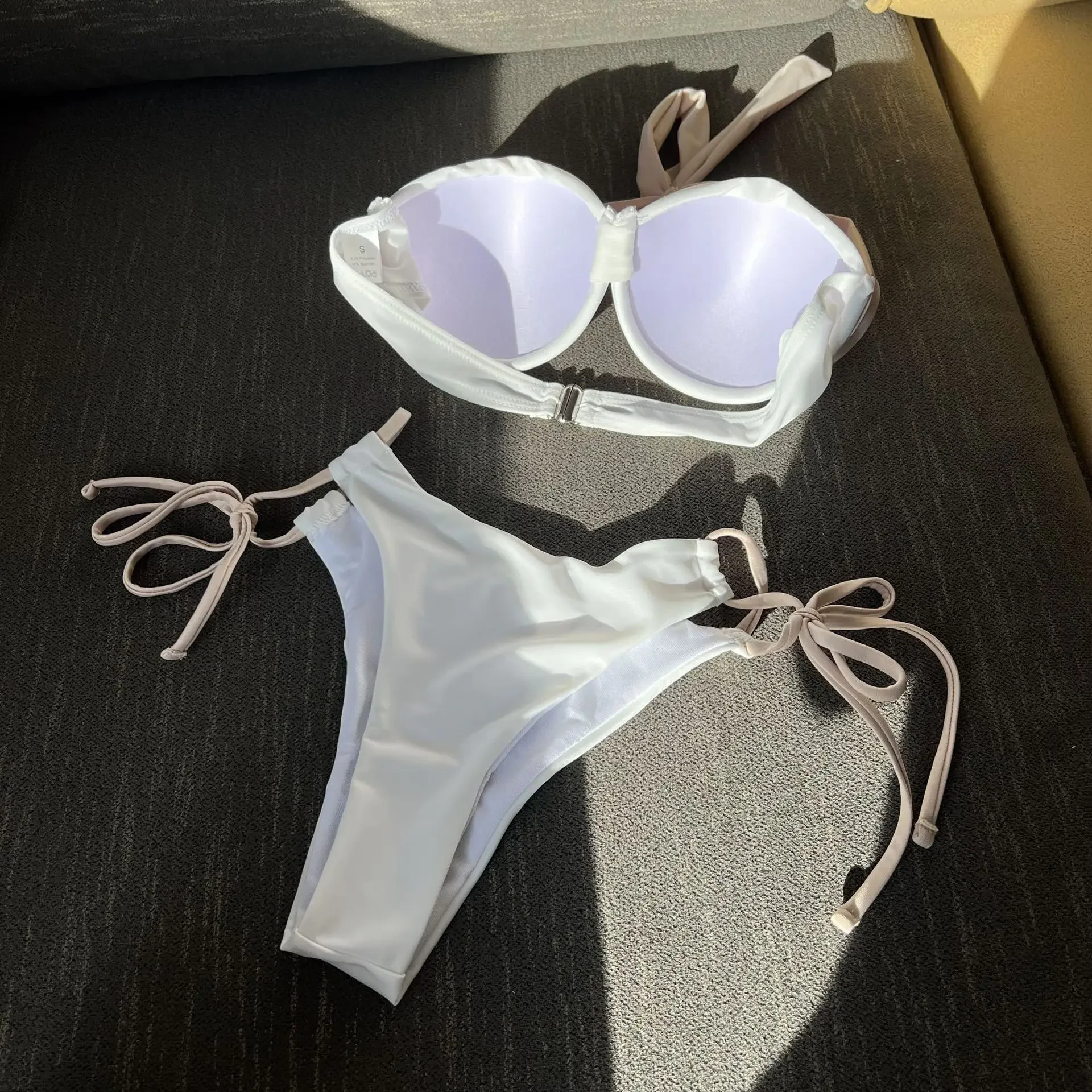 Bikinis sexys con realce y cuello halter, traje de baño de dos piezas con retales, traje de baño con lazo, bikini, conjunto de bikini tankini