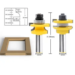 Round Over 2 Bit Rail and Stile Router Bit Set  1/2 Shank   12mm Shank  Router Bit Woodworking Milling Cutter For Wood Face Mill