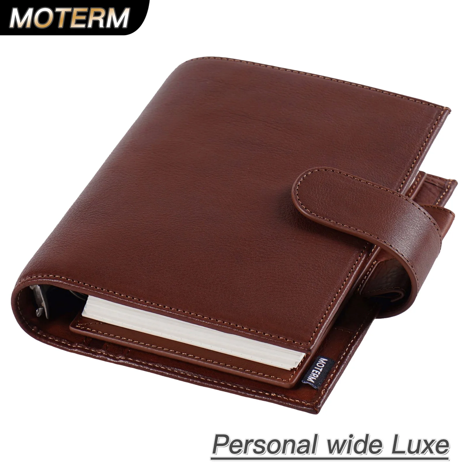 Moterm Full Grain Vegetable Tanned Leather Personal Wide Size Luxe 2.0 Rings Planner Notebook Agenda Organizer Diary Journal