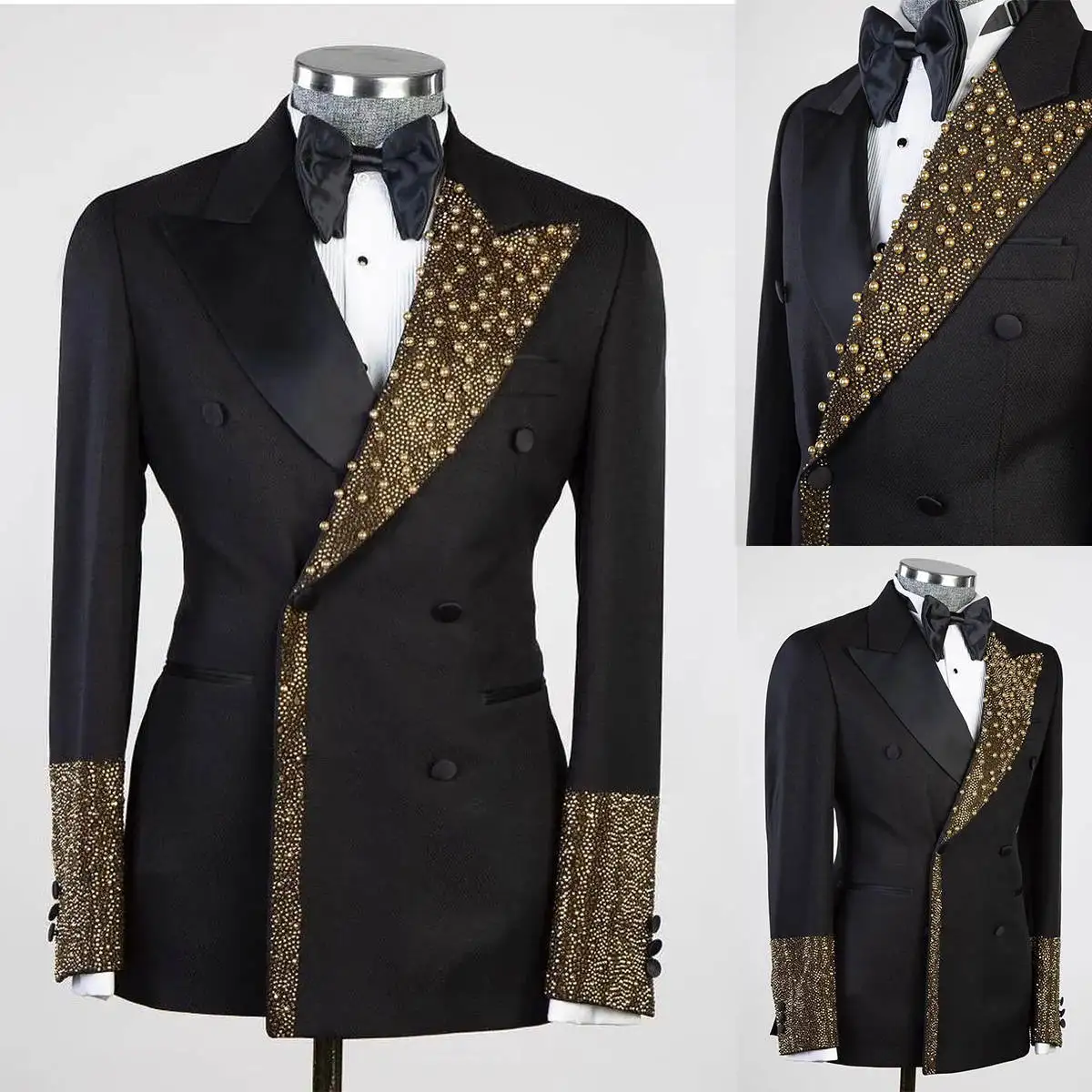 

Elegant Mens Suits For Wedding Gold Beading Formal Groom Man Tuxedos Tailore Made Only One Jacket