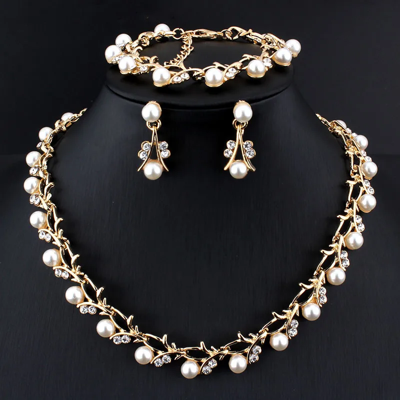 

CANPEL Fashion Imitation Pearl Wedding Necklace Earring Set Bridal For Women Elegant Rhinestone Jewelry Sets Party Gift