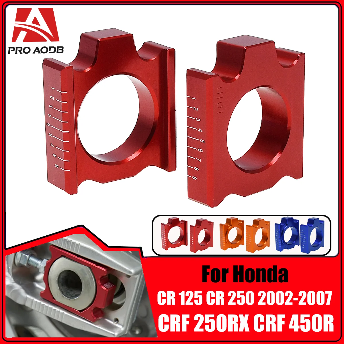 

For Honda 450RX 450L R RX CR 250R 250X 250RX 450R 450X 125 250 CRF250R CRF450R CRF Motorcycle CNC Rear Axle Block Chain Adjuster