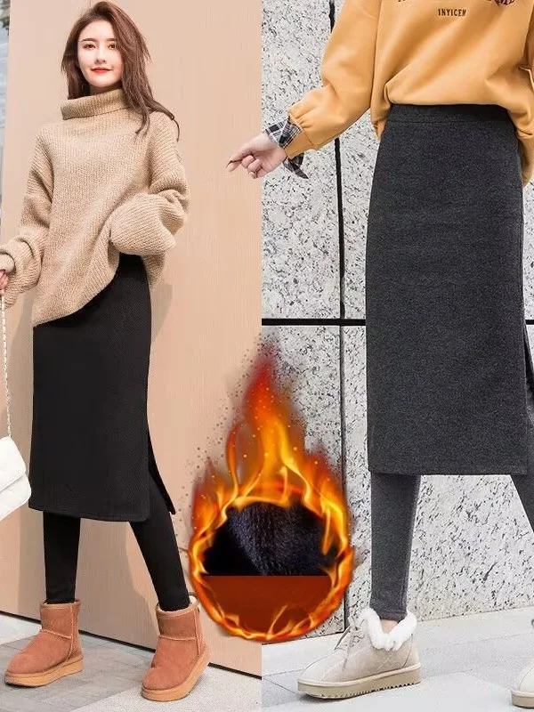 

Теплая верхняя одежда на подкладке больших размеров, юбка трапециевидной формы с высокой талией миди, корейская юбка для поездок на работу, зимний сезон, повседневная сцена