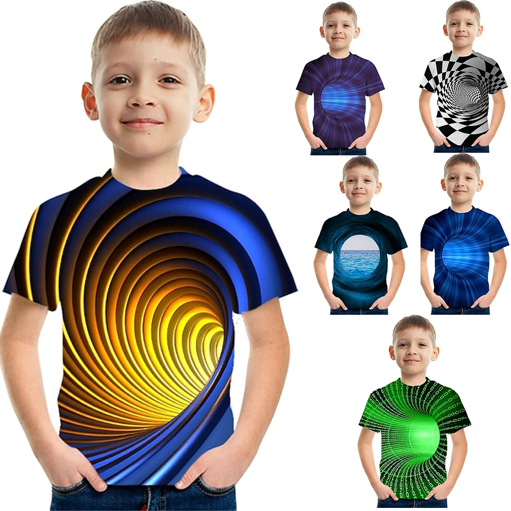 Kids Clothes For Girl Vortex Tunnel Child Short Sleeve Children's Clothing Boys One Piece T Shirt Korean Tee Shirts 2023 Summer