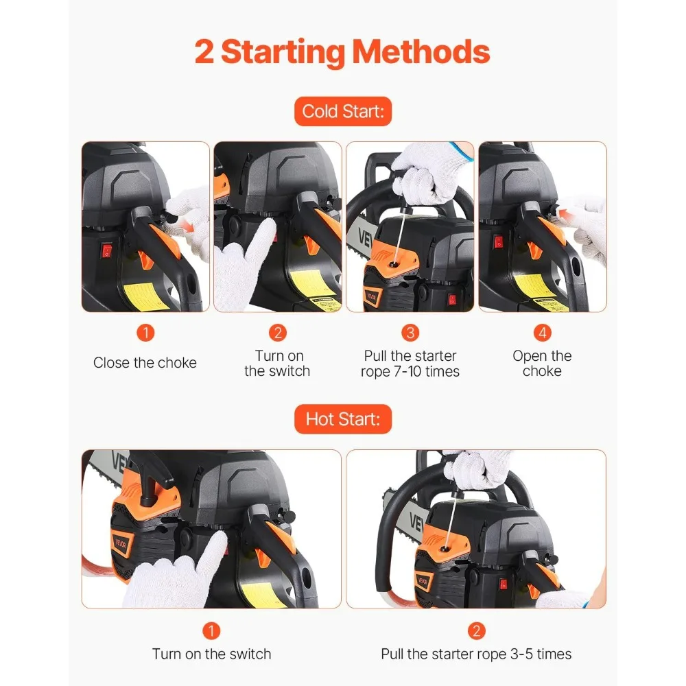 منشار غاز 20 بوصة 62CC مع محرك ثنائي الأشواط بقوة 3.8 حصان وقبضة مضادة للانزلاق