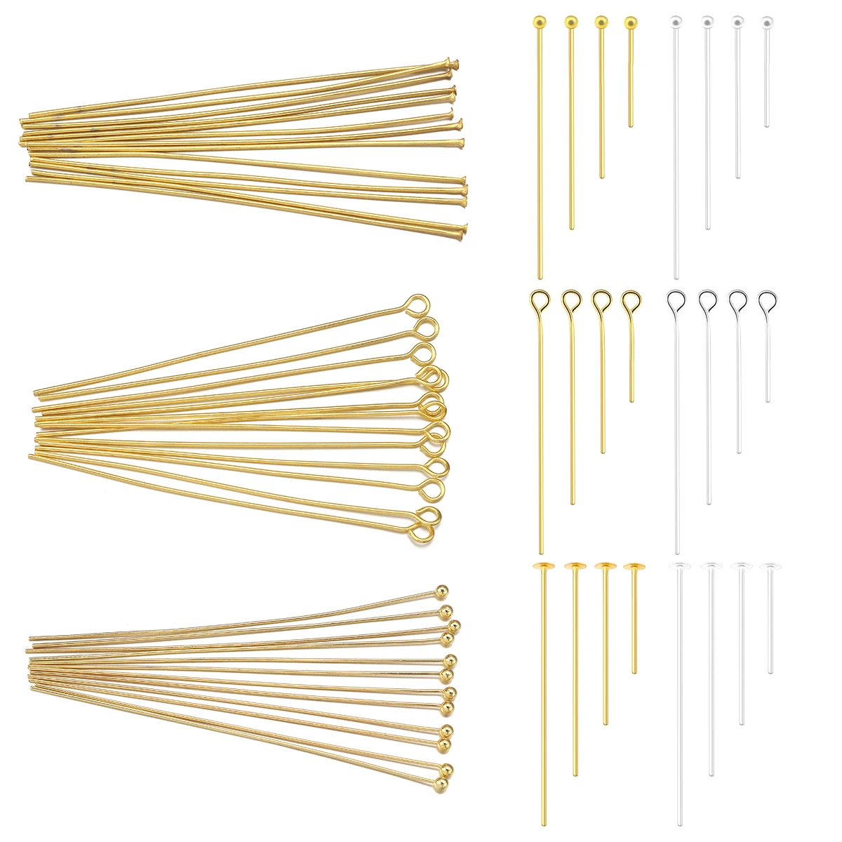50pcs 20/30/40/50mm 18K Gold Plated Copper Flat Head Pins Eye Pins Ball Head Pin DIY Bracelet Earring Jewelry Making Accessories