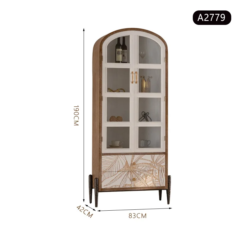 Wabi-**** retro carved combination entrance cabinet American rural dust-proof glass wine cabinet figure arched door display cabi