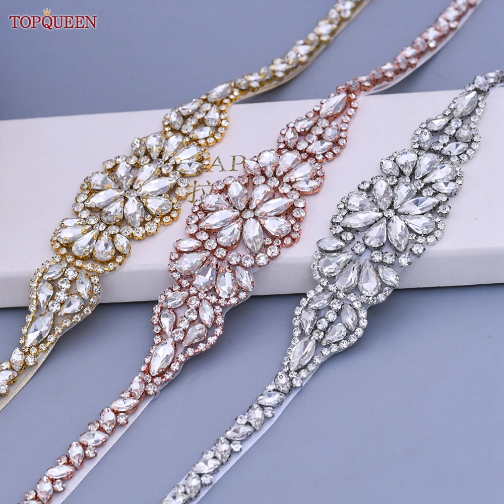 TOPQUEEN S489 Bridal Belt for Women Party Evening Wedding Dresses Sparkly Rhinestone Applique Sash Brides Femal Accessories