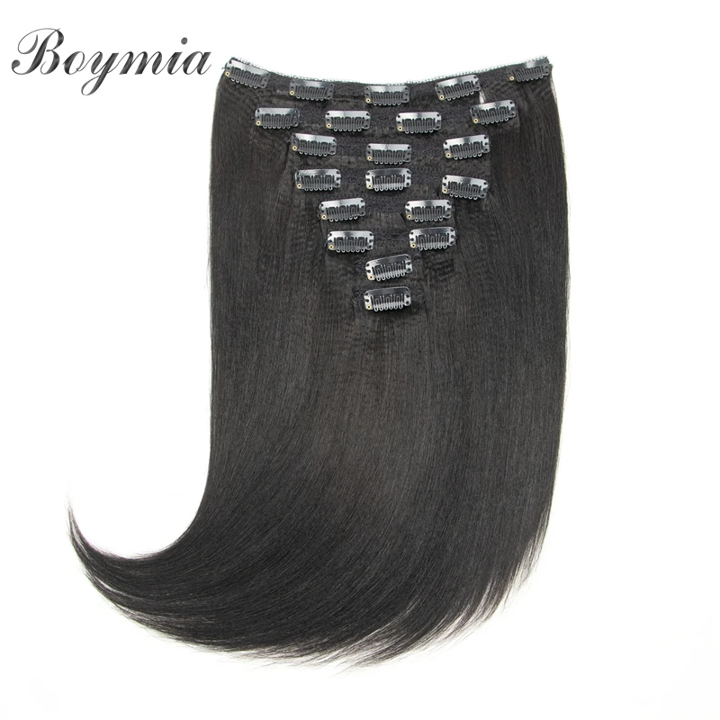 Boymia yaki grampo de cabelo humano em extensões 10 "-26" yaki clipe reto peças de cabelo 80-120g 8 pçs/set cor nautral para as mulheres traseiras