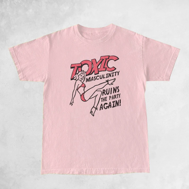 Toxic Masculinity Women 70s Retro Feminist T-Shirt Cute Funny Anti Patriarchy T Shirt Feminism Graphic Tees Women\'s Rights Shirt