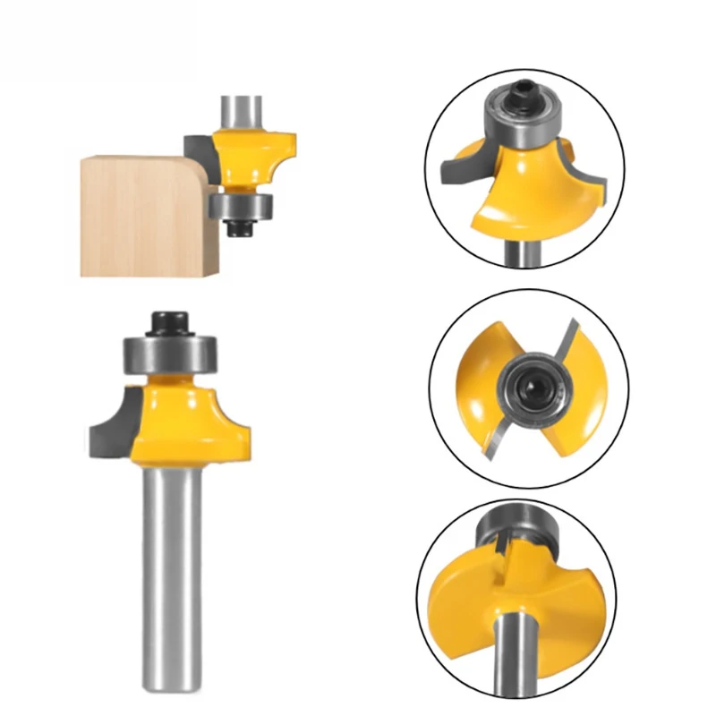 4 Pcs 8mm Shank Roundover Router Bit Set - Woodworking Milling Cutter for Edge Rounding and Chamfering