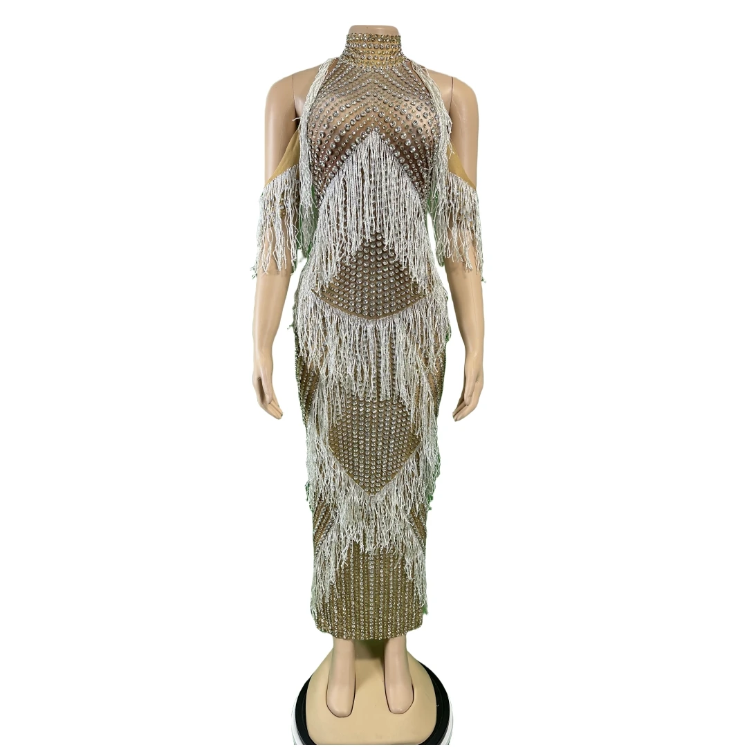 

Fringe Luxury Rhinestone Long Dress For Women Birthday Singer Queen Dresses Stretch Hot Drilling Evening Party Photogragphy 2024