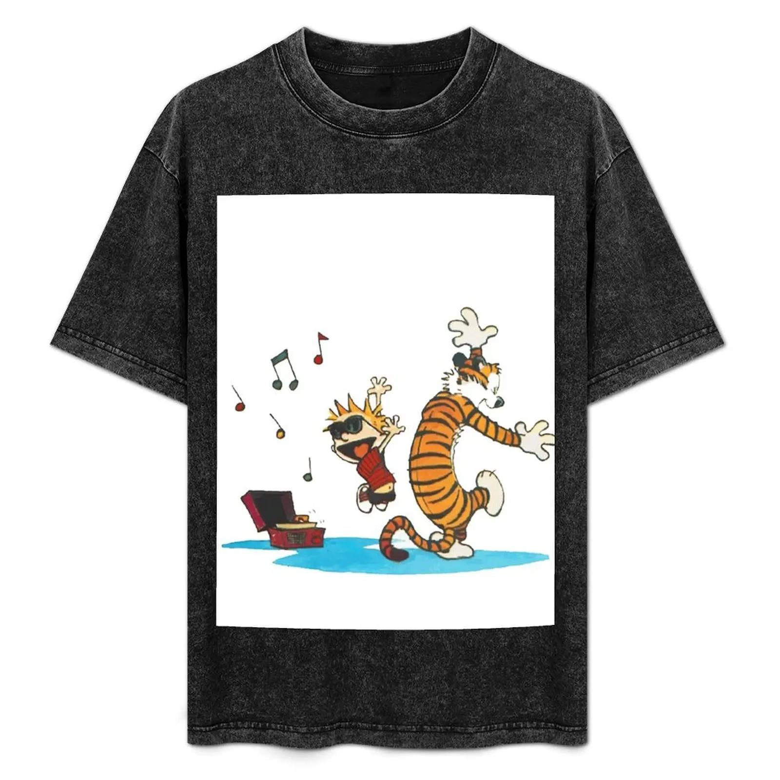 

calvin hobbes music dance T-Shirt Relaxed Casual Short Sleeve Tee