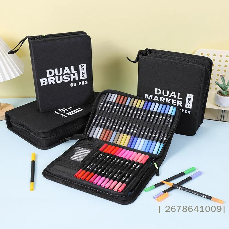 ⚑Dual Tip Brush Pen Set 60 Vibrant Colors Portable Case For Coloring Drawing Calligraphy Art Projects