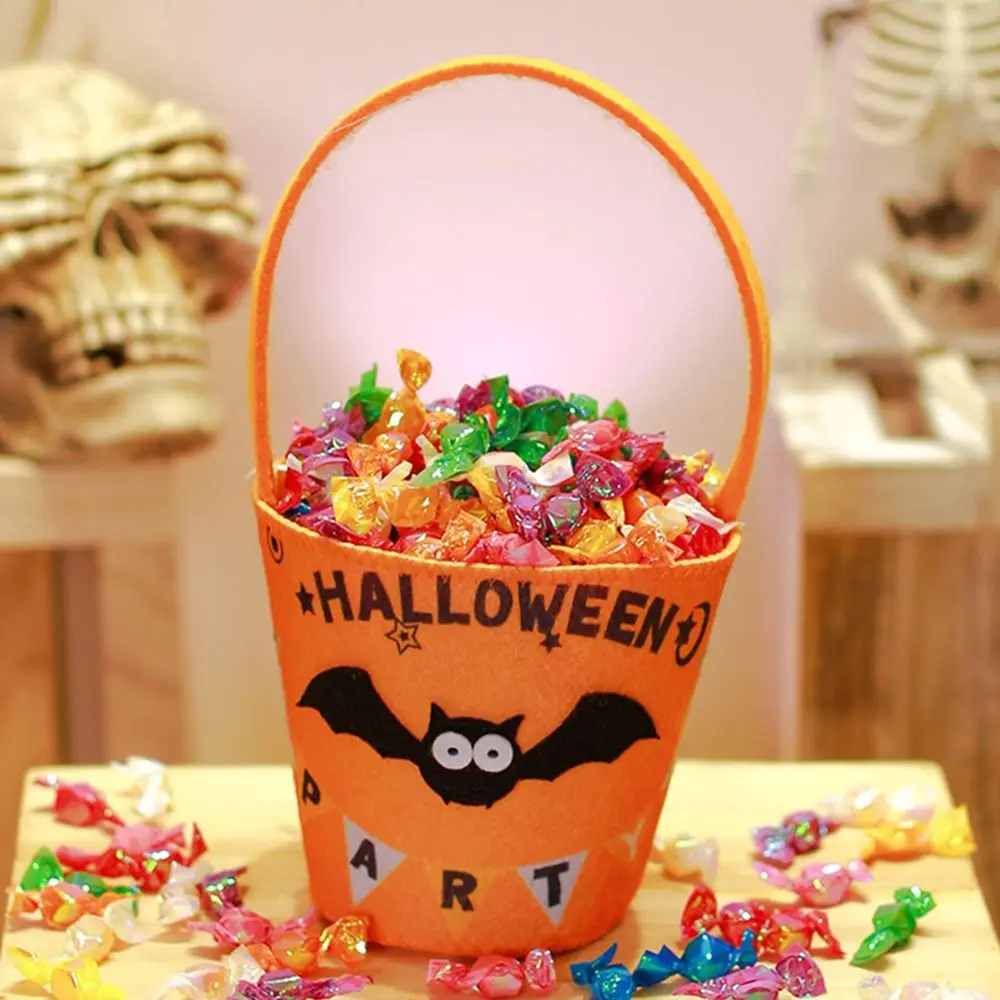 Bolsa de dulces de gran capacidad para Halloween, bolso de mano de calabaza con asa, ideal para regalo de fiesta