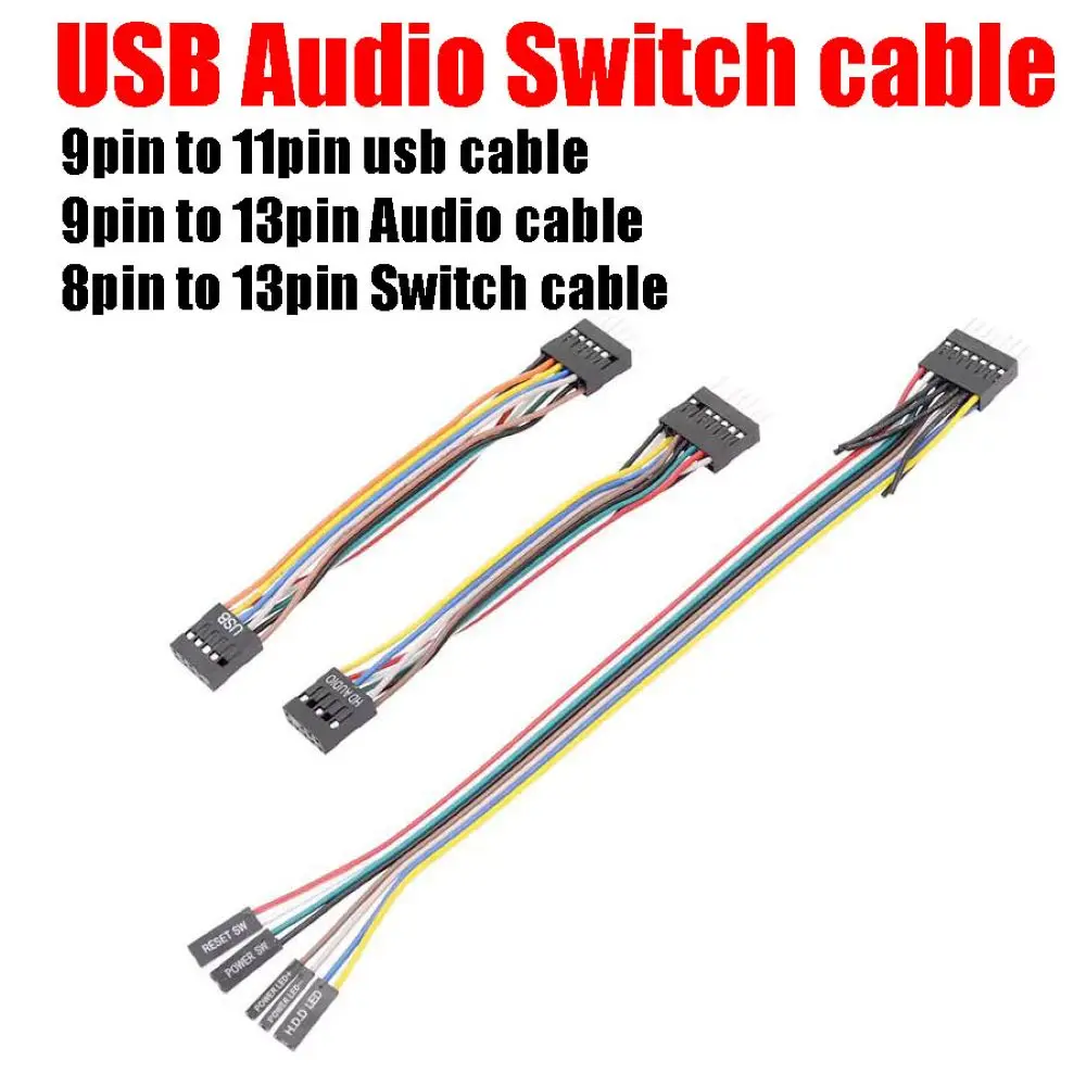 Nuevo cable adaptador de placa base de ordenador 8 pines 9 pines a 11 pines 13 pines cable de conexión de interruptor de Audio usb para línea de chasis Lenovo