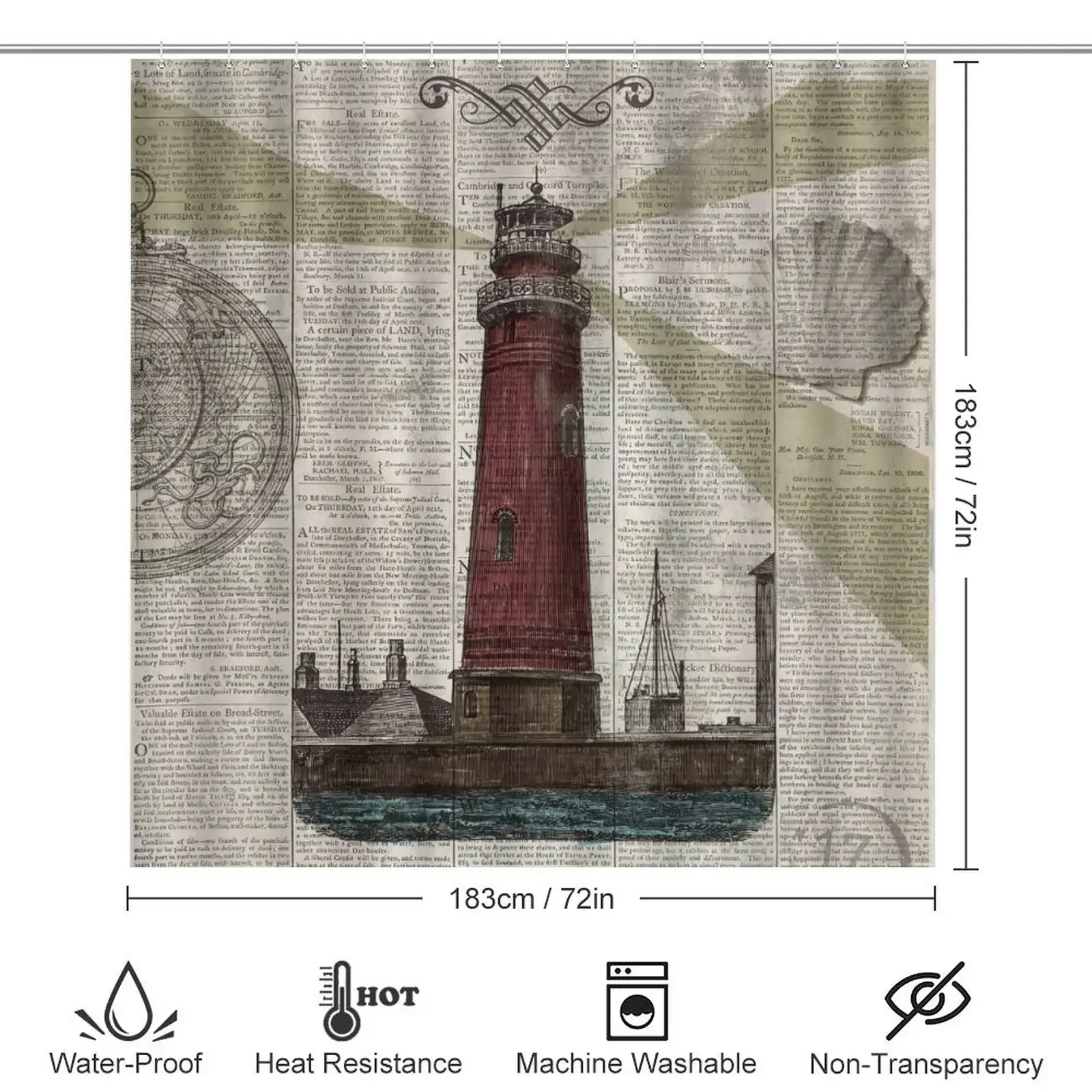 Nautical sailor painting Lighthouse shower curtain Modern non-slip carpet shower curtain Waterproof polyester home decor 180x180