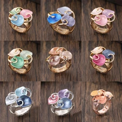 Fashion Drip Oil Leaf Rings for Women Accessories New Trendy Elastic Adjustable Wide Gold Color Ring Party Prom Jewelry Gift