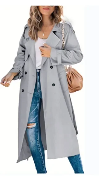und die Vereinigten Staaten 2025 Neue Mode Einfarbiger Lässiger Damen-Trenchcoat mit Revers und Langen Ärmeln für Herbst und Winter – Detail 13