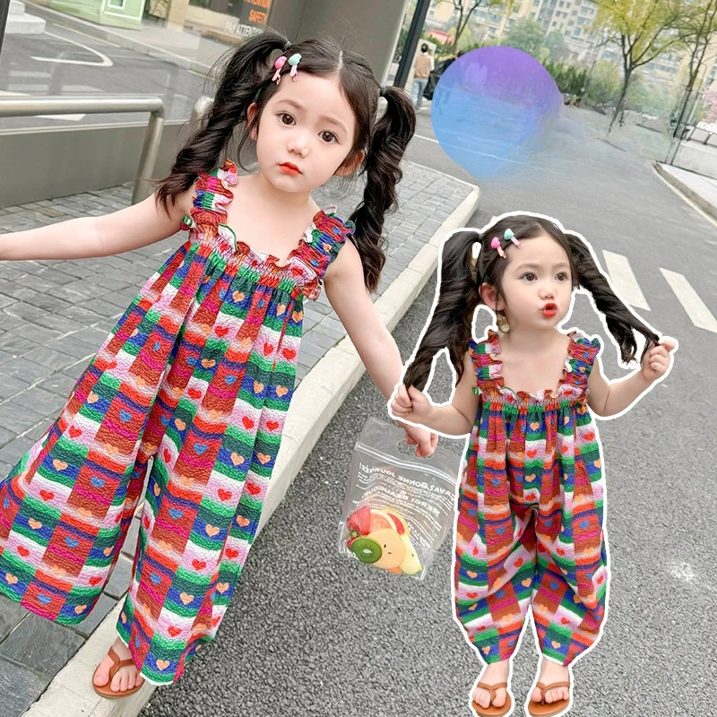 Summer New Baita Girl Baby Strap Casual Pants Sweet and Loving Strap Pants for Girls Stylish Sleeveless Jumpsuit for Children