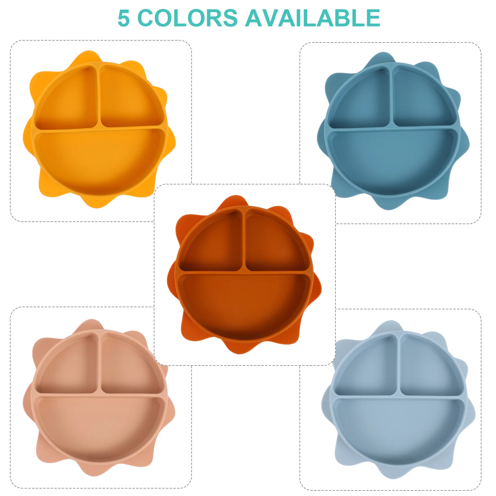 

Baby Silicone Divided Plate Cartoon Design Portable Lightweight Toddler Dish Non Toxic BPA Feeding Bowl Set