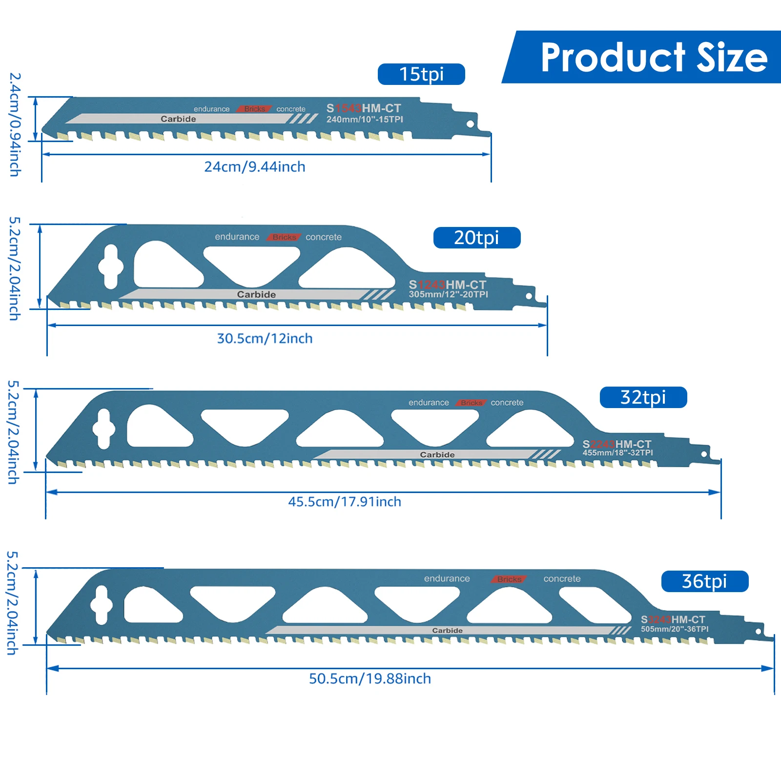 1PC Reciprocating Saw Blade 10/12/18/20inch Carbide Sawzall Blades for Cutting Concrete, PVC Tube,Concrete Block,Brick,Hand Tool - view 6