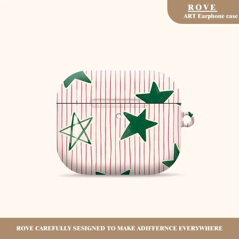 

Green Stars with Pink Stripesfor Apple Airpods Pro 3 Earphone Case Gloss Protection Cover Case for Airpods 2 3 4 Film Case
