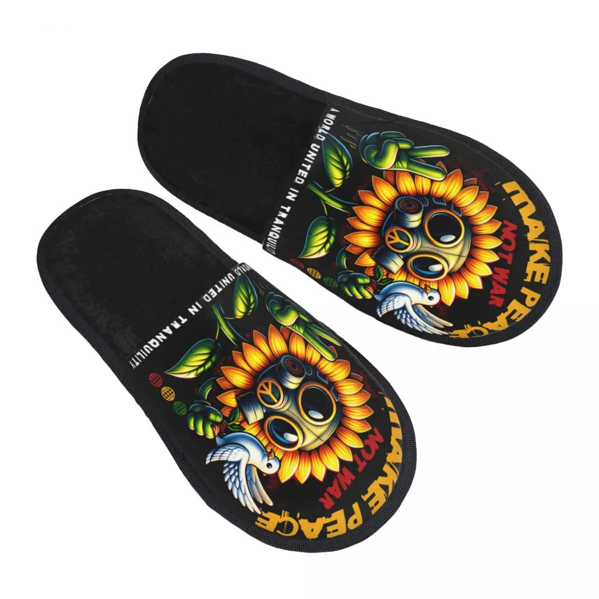 Hippie Peace Hand Sign Men Women Neutral Color printing special Home Furry slippers