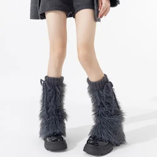 Imagen 2 del producto Calentadores de piernas de invierno de punto suave Y2K Harajuku cubiertas de piernas de felpa cubierta de pie calentadores de piernas peludos Kawaii picantes para niñas