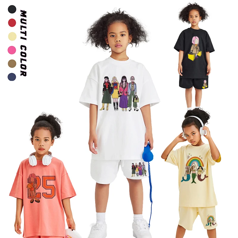 Fashion Girls Summer Tees Sets Short sleeve Designer Kids Clothes Casual Shorts 2Pcs Suit Children Festival Gifts Girl T-shirt