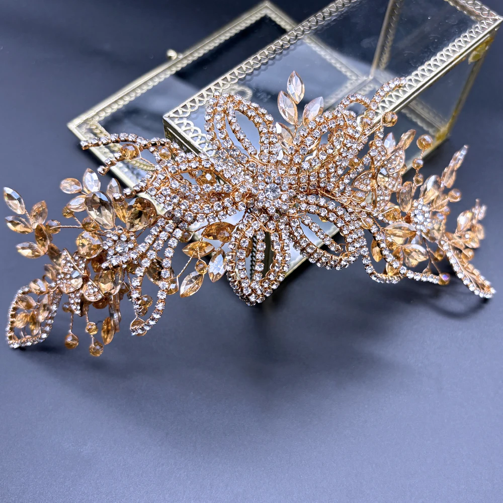 

DZ292 Silver Wedding Crown Trendy Rhinestone Women Headband Bridal Hair Accessories Jewelry Handmade Gold Party Headpiece
