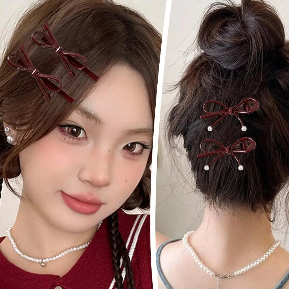 Red Bow Hair Clips Plain Color Acrylic Hairgrip Hairpin Cute Sweet Simple Bow Knot Bow Tie Side Pins Women Hair Accessories