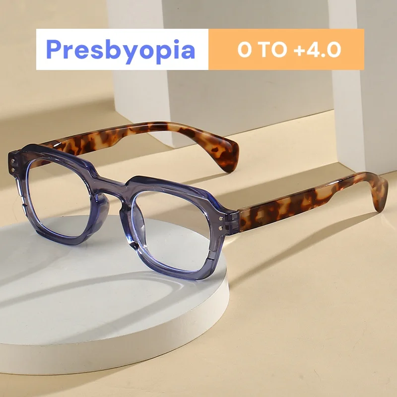 

New Thick Frame Imitation Plate Spring Leg Presbyopia Glasses Fashion Color Blocked Large Frame Anti Blue Light Glasses