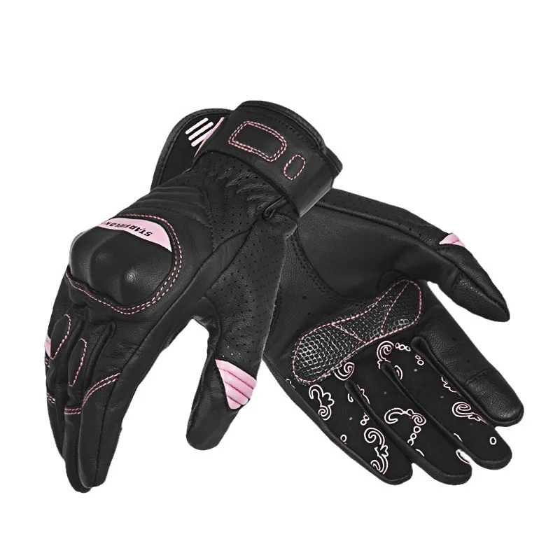 STAR FIELD KNIGHT SKG-549 Women Motorcycle Gloves Sheepskin Leather Breathable Touchscreen Full Finger Summer Riding Gear
