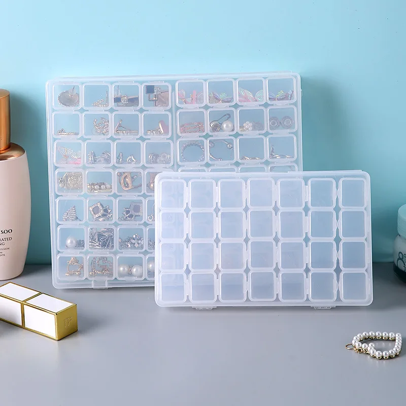 28/56 Grids Organizer Ring Detachable Plastic Organizing Boxes Portable Earrings Organizers Storage Box Jewelry Cosmetic Makeup