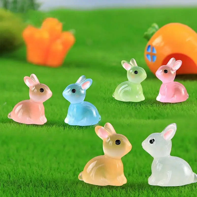 Miniatur hewan Resin Mini bercahaya, 20 buah bebek & kelinci bersinar dalam gelap untuk dekorasi Natal Akuarium Taman peri