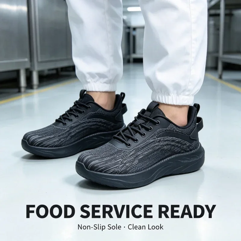 Anti Slip Oilproof Kitchen Chef Shoes for Men, Woven Knit Breathable Lightweight Restaurant Working Safety Sneakers Non-Slip