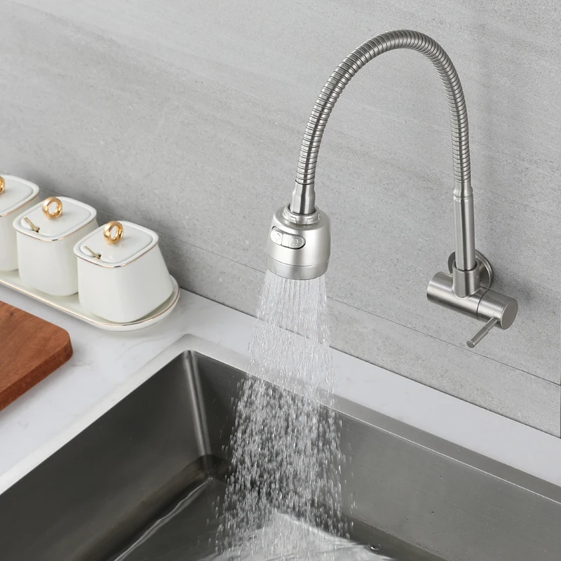 Kitchen wall mounted faucet, single cooling 304 stainless steel sink, laundry sink, vegetable basin, balcony, rotatable