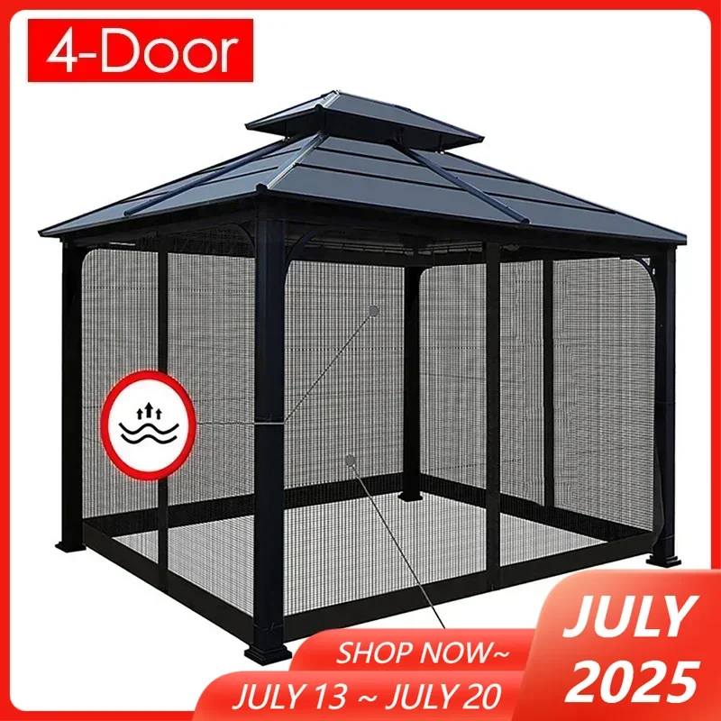 

4-Door Outdoor Gazebo Mosquito Netting Sidewall Curtain with Zippers Universal Replacement Canopy Net Screen for Garden Patio