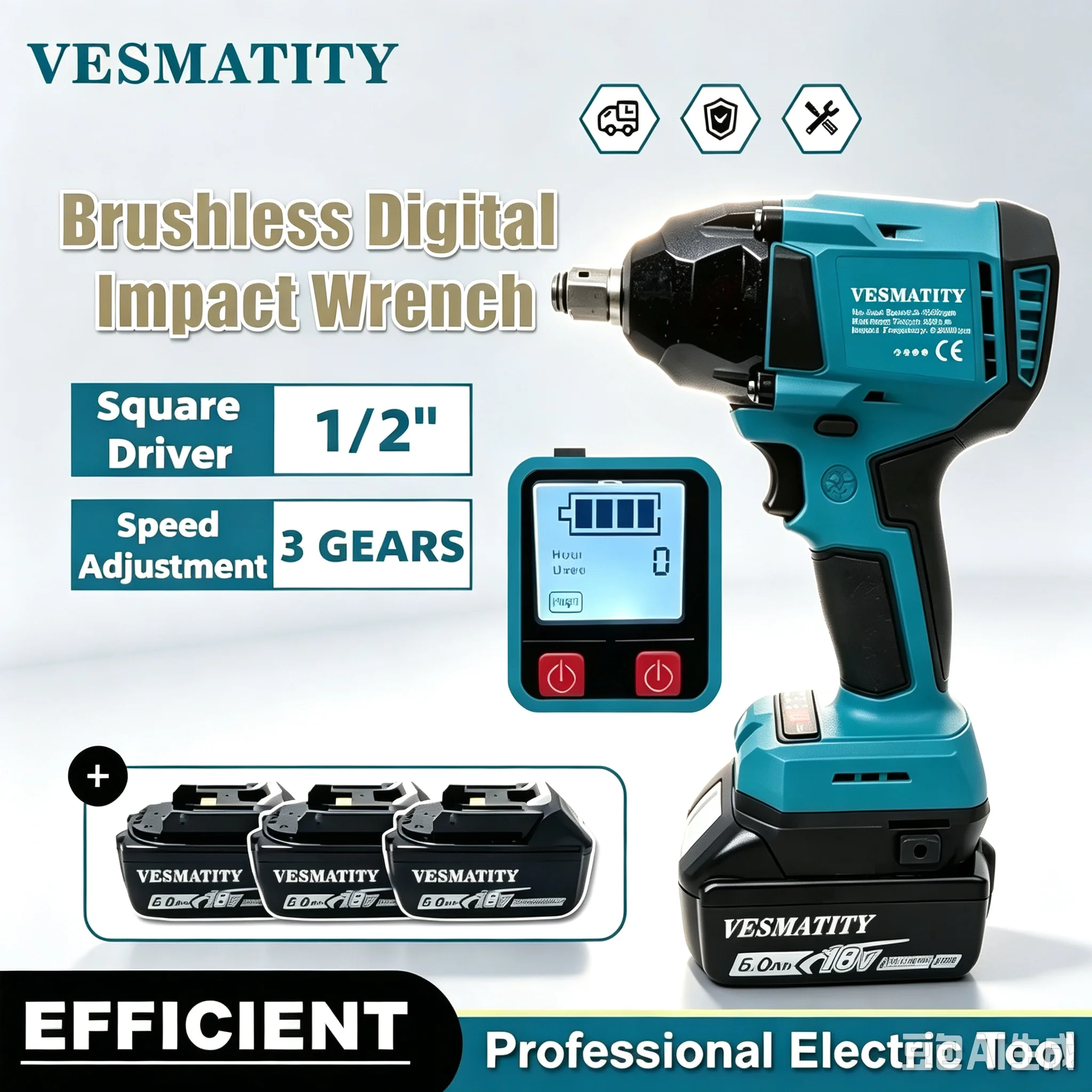 Electric Wrench, 400N High Torque with Digital Display, Multifunctional Portable Electronic Power Tool for 18V-20V battery.