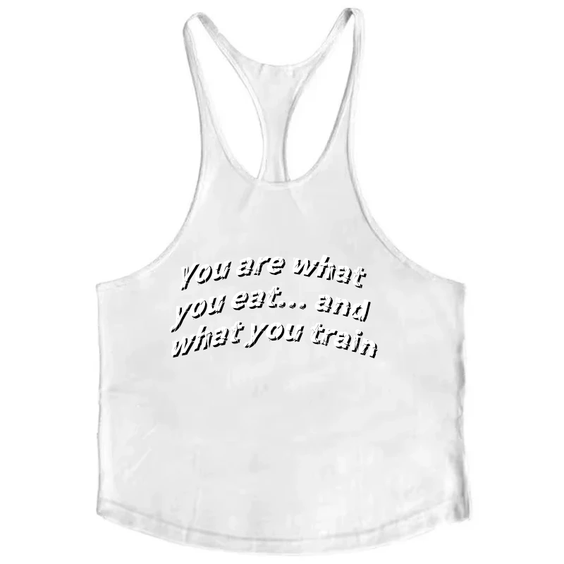 Rompi Gym Stringer Pria "Kamu adalah apa yang Anda makan dan apa yang Anda melatih" Tank Top Binaraga Motivasi
