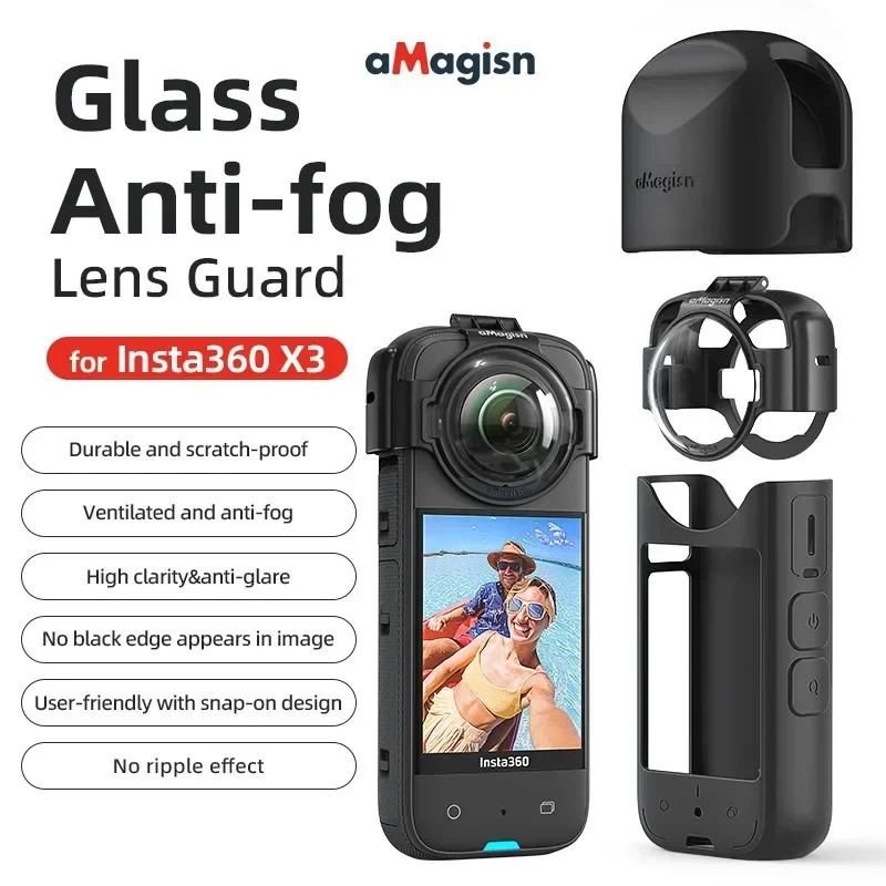 aMagisn for Insta360 X3 Glass Anti-Fog Snap Protector Detachable Lens Protector Accessory